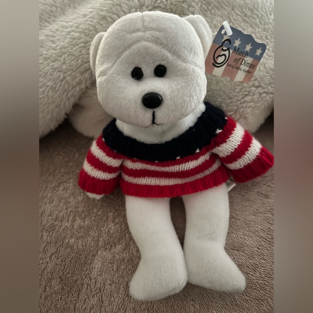 Vintage March of Dimes Liberty Bear - with patriotic sweater